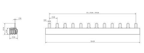 Baretă 4 poli cu lamele 35 mm², pas de 27mm, 12 module
