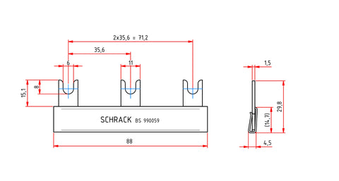 Baretă furcă N, 16mm², 3x2UH, albastru