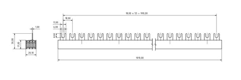 Baretă cu contacte furcă 4 Poli, N/L1/L2/L3, 10mm², 1m