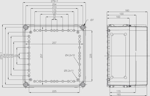 Cuvă din policarbonat cu flanşe preştanţate, 280x280x100mm