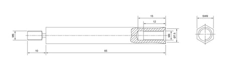 Distance bolt M6/WAF9, H=65mm