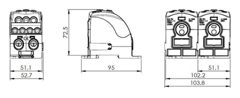 Main branch terminal,1p.,490A, 1x185mm²+ 2x35+ 3x25+ 4x16mm²