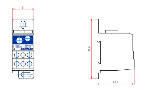 Clemă deriv. N,1 pol 125A, 1x35 mm²+1x16 mm² / 6x16 mm²