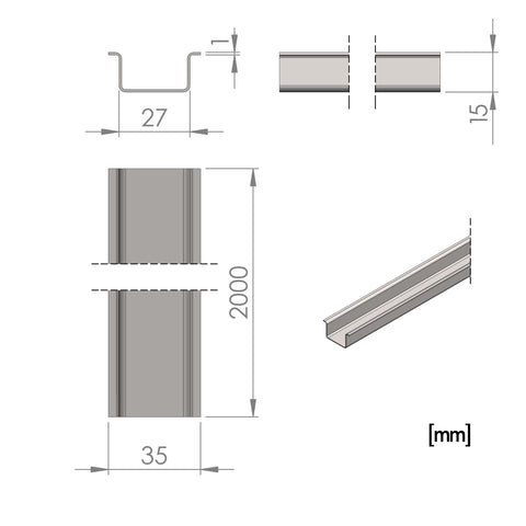 DIN-rail high, unperforated, sendzimir zinced