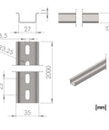 DIN-rail high, Long Hole 18x6.3mm, sendzimir zinced