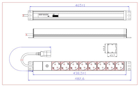 PDU 19" ptUPS, 8xSchuko Roşu, Sig 10A, ALU 1U, cabl 2m C14