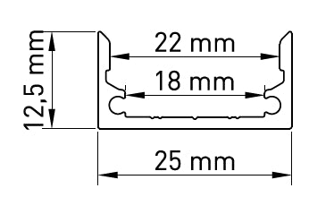 Profil aluminiu TBF L-2000mm W-25mm H-12,5mm