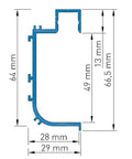 Aluminiumprofile KLL, L-2000mm B-29mm H-66,5mm