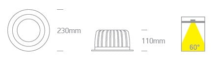Ran LED 30W 230V 2700lm 3000K 60° IP20 alb