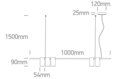 Sigo 5x7W MR16 GU10 110-240V negru-alama L=1000mm