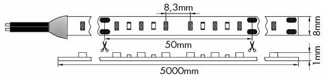 Bandă flexibilă 9,6W 1000lm/m 4000K Ra>90, 24V, 5M