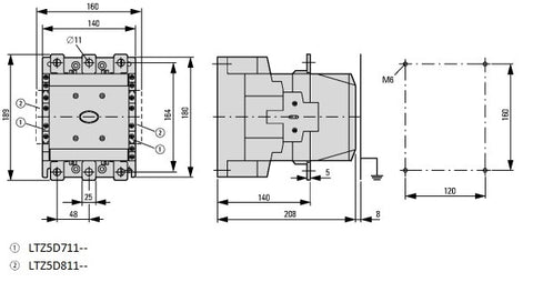 Contactor ALEA II 132kW/400V, 2 ND + 2 NÎ, bobina la 230Vca