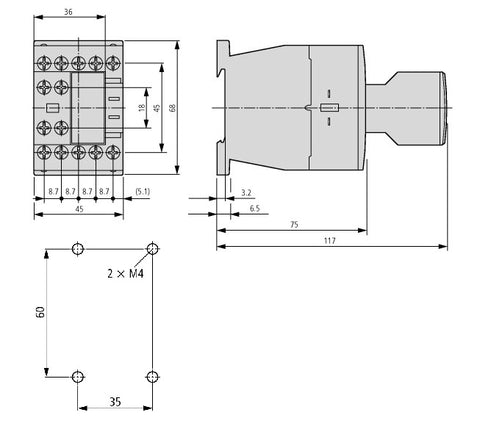 Contactor ALEA II auxiliar, 3 ND + 1 NÎ, bobina la 24Vca