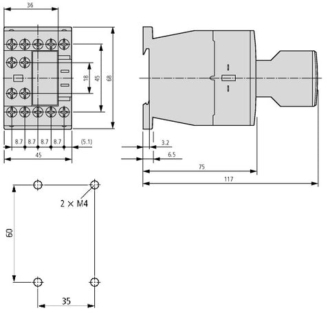Contactor ALEA II auxiliar, 3 ND + 1 NÎ, bobina la 230Vca