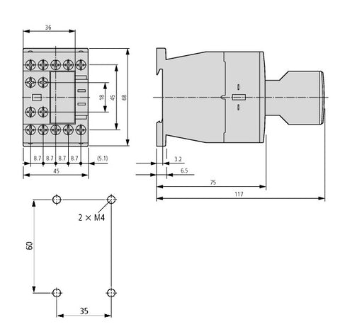 Contactor ALEA II auxiliar, 2 ND + 2 NÎ, bobina la 230Vca