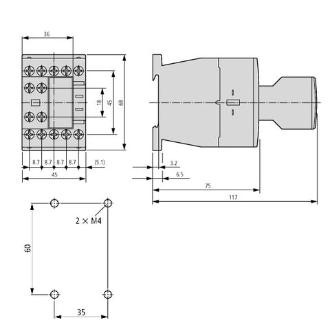 Contactor ALEA II auxiliar, 2 ND + 2 NÎ, bobina la 24Vcc