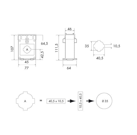 Transformator calibrat de curent 600/5A pt.bara 60x10mm