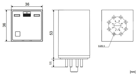 Releu broşabil, 8 pini, 2 CC, 12V c.c., 10A