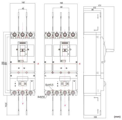 Întreruptor automat+dif Tip EN, 3P, 70kA 630A Idn până la 2A