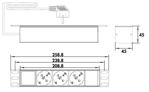 PDU 10", 3x Schuko, 1U, cablu 2m, Negru, ALU