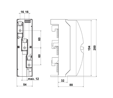 Modul de conexiune 3 p, pt. 6-50mm² sau lamelar 6x9x0,8 mm