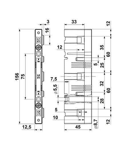 Suport bare colectoare 3p 360A 12x5/10mm
