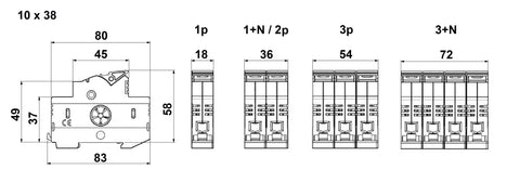 Separator cu siguranta 10x38 EasySwitch 3p+N 32A
