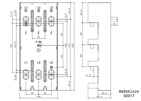 Adaptor bară pentru  Siemens 3VA12, 20, 21, 22, 52, 61, 62