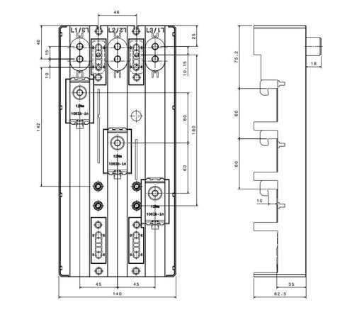 Adaptor bară pt. Siemens 3VA13,14,23,24,53,54,63,64,140x300