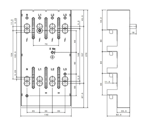 Adaptor bară pt. 3VA12, 20, 21, 22, 52, 61, 62, 140x270
