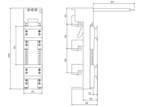 Adaptor montaj aparate modulare 32A 45mm 2sine