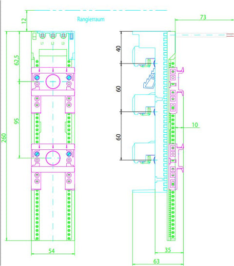 Adaptor bară 54 x 260, cu cablu AWG 10 (6 mm²)