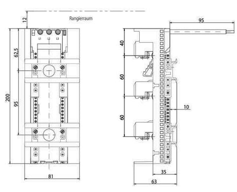 Adaptor montaj aparate modulare 63A 81mm 2sine