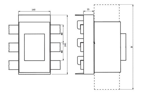 Adaptor bară  pentru MC2, 4 poli, 140 x 270