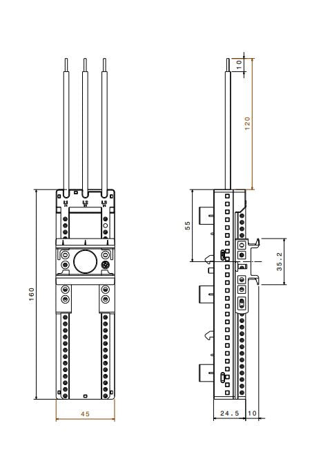 Adaptor 16A cu șină de montaj ajustabilă 45x160