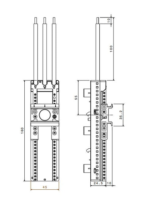 Adaptor 32A cu șină de montaj ajustabilă 45x160