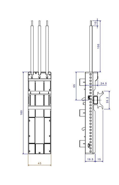 Adaptor 32A, Crossboard®, trifazat, 45 x 160 mm
