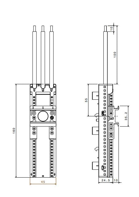 Adaptor 45A cu șină de montaj ajustabilă 45x160