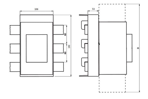 Adaptor 160A, 3 poli, 3VL1 UL, 105 x 190