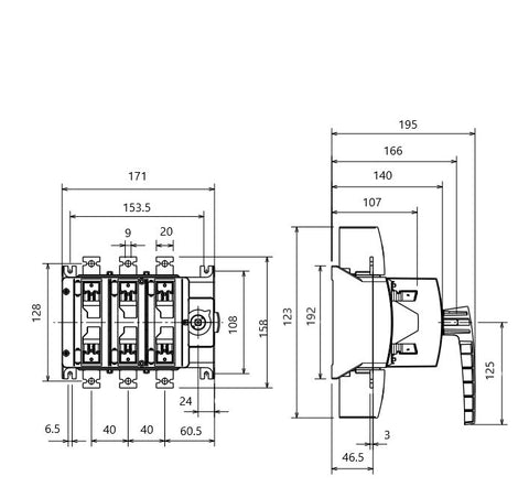 Separator de sarcină cu portfuzibili, 3 poli, M8, mâner gri
