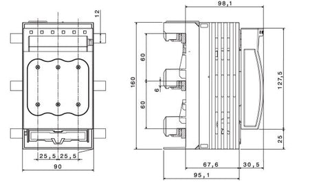 Separator măr. 00, 125A, conex.sup./inf. pt. sistem de 60mm