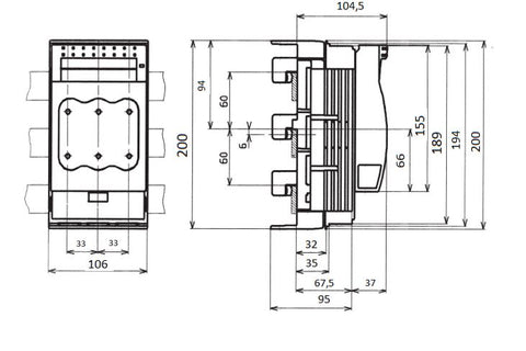Suport montat pe bare pentru fuzibili 35-60A