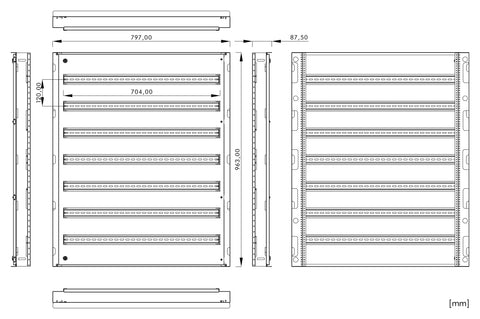 Cadru modular 7 rânduri x 36 mod., pe balamale, cu şine DIN