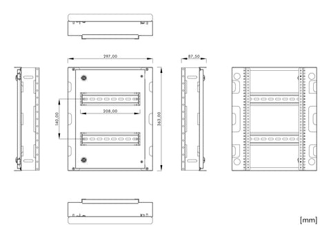 Cadru modular 2 rânduri x 11 mod., pe balamale, cu şine DIN