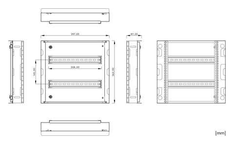 Cadru modular 2 rânduri x 17 mod., pe balamale, cu şine DIN