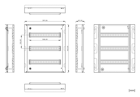 Cadru modular 3 rânduri x 17 mod., pe balamale, cu şine DIN