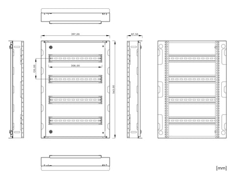 Cadru modular 4 rânduri x 17 mod., pe balamale, cu şine DIN
