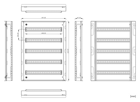 Cadru modular 5 rânduri x 22 mod., pe balamale, cu şine DIN
